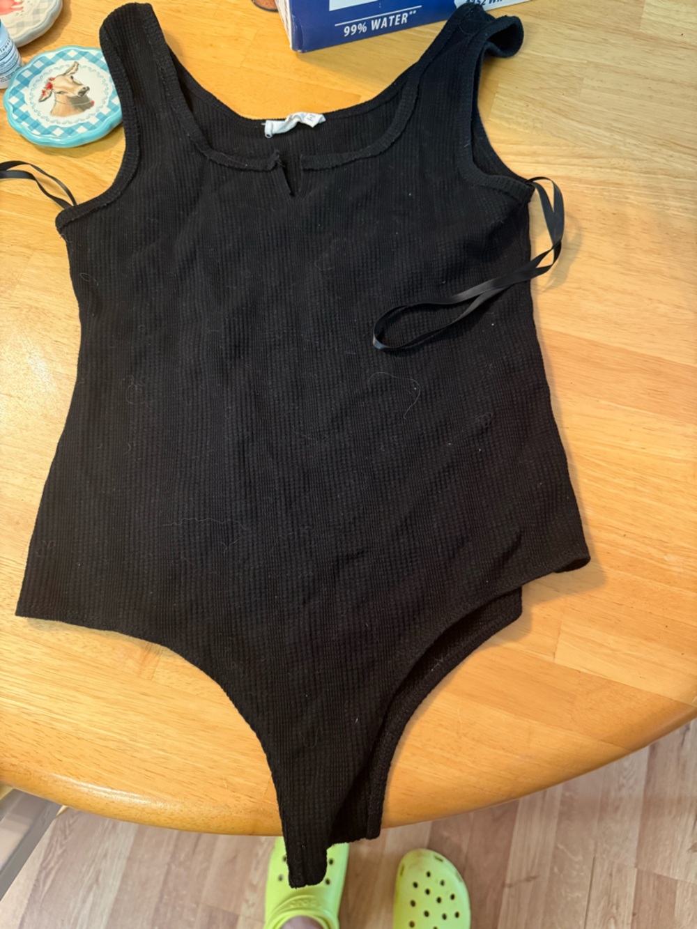 Free People Black Ribbed Tank with Contrast Lining
